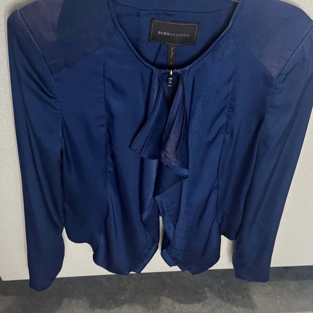 BCBGMaxAzria Deep Navy Ruffled Front Blouse - Picture 1 of 5